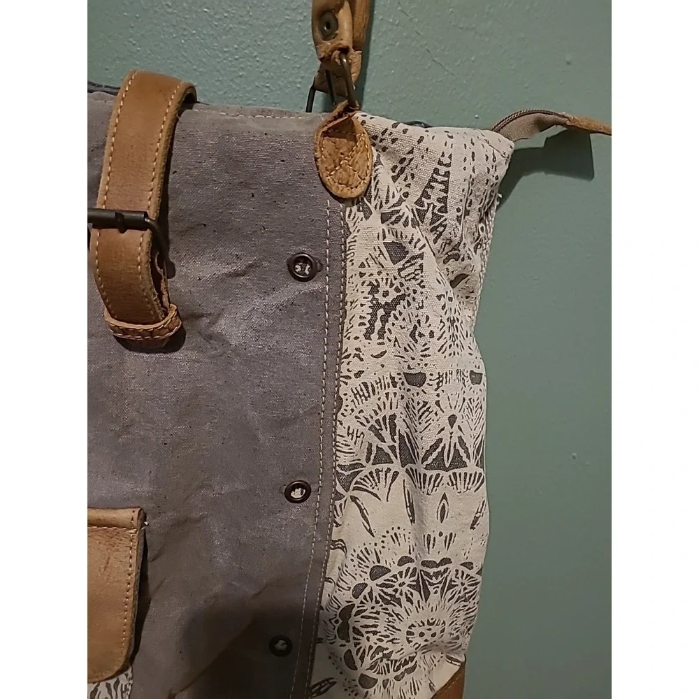 Myra Flower Design‎ Canvas Leather Tote Bag Large